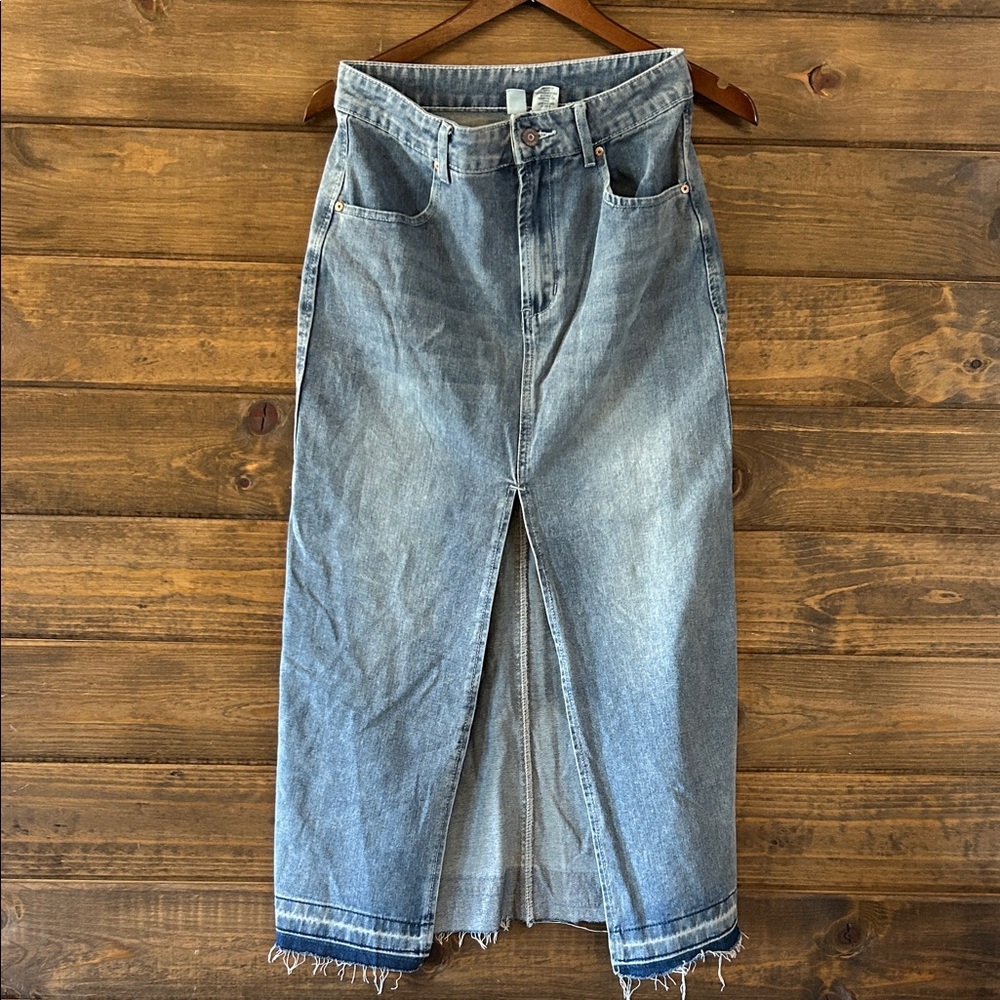 Denim Maxi Skirt with Front Slit